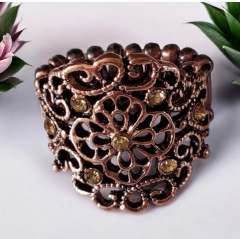 Copper Tone Large Scroll Stretch Band Ring  💥3 for $24💥